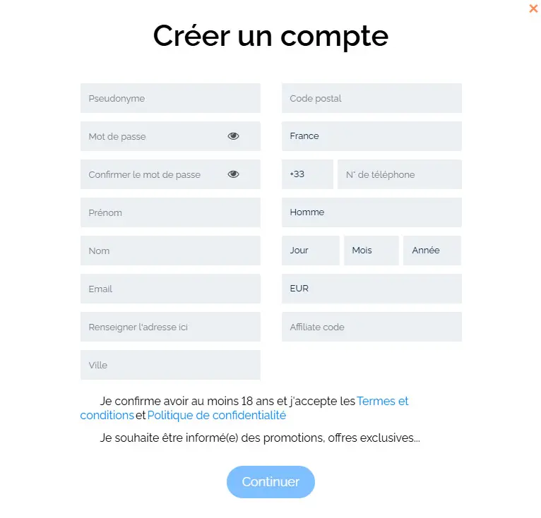 Proceso de registro WIN CASINO